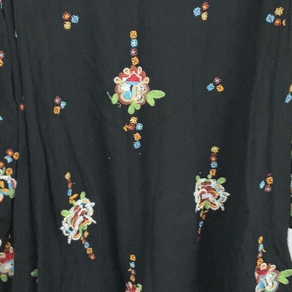 Free People Black Embroidered Shift Dress Bohemian Long Sleeve Gauze Flowy Swing - Picture 8 of 10